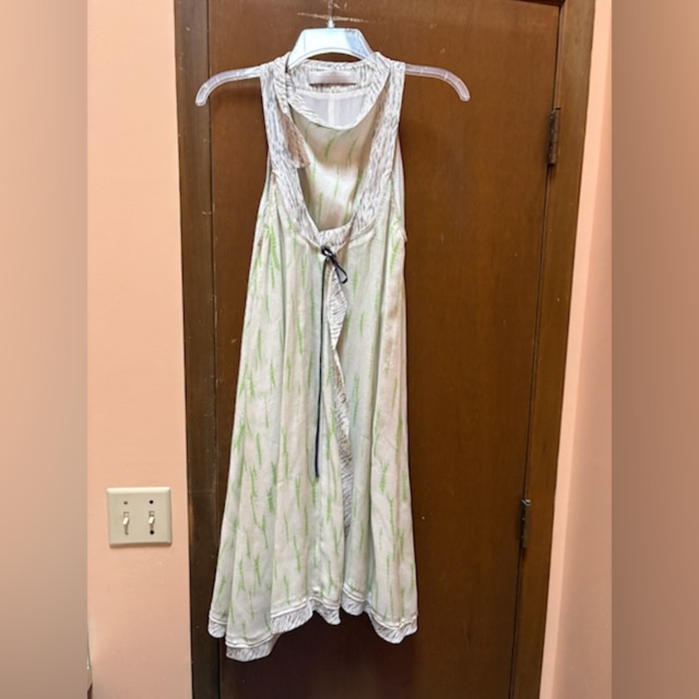 Proenza Schouler green & white tie dye sleeveless silk wrap dress